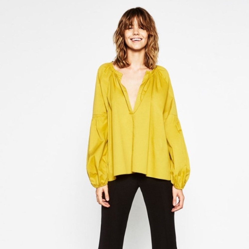 Zara Woman. Yellow forearm puff-sleeve oversized blouse size XS